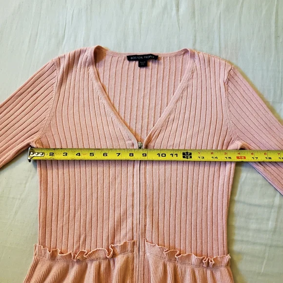 Boston Proper XS Pink Ribbed Knit Ruffled Peplum Zipper Front Cardigan - Picture 7 of 9